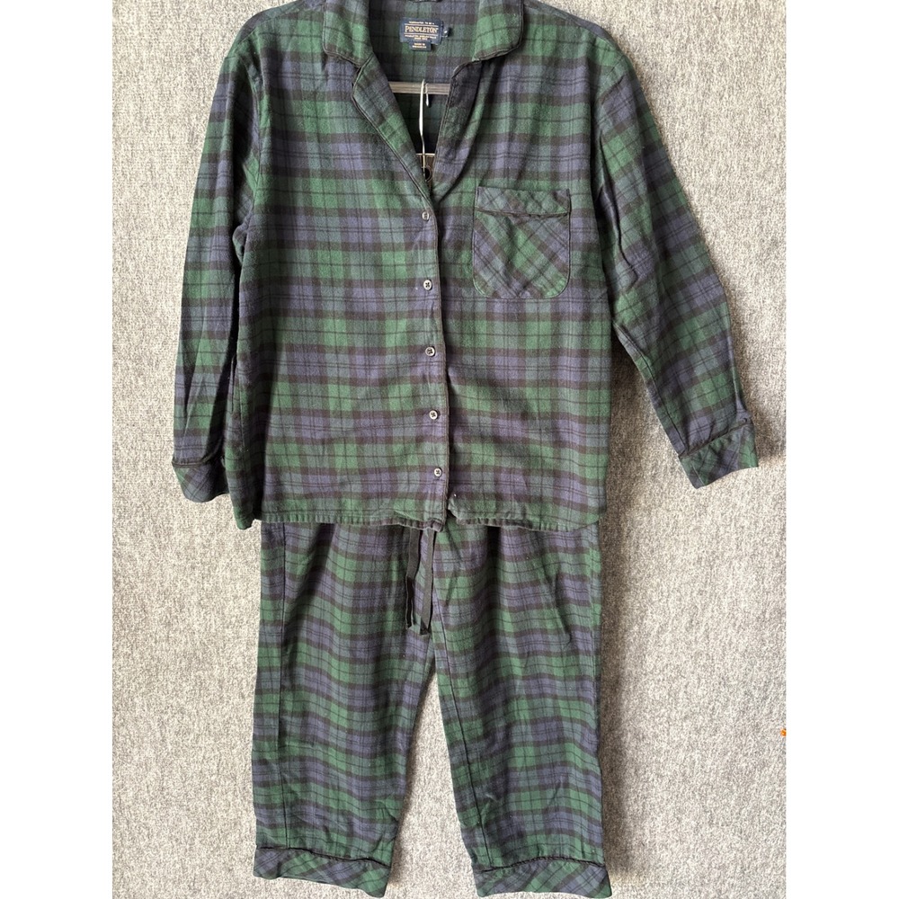 Pendleton Flannel Pajama Set Mens M Green Blue Plaid Tartan 2 Piece Sleepwear